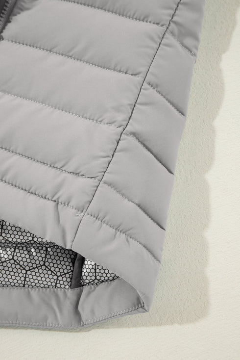 Plush Collared Quilted Zipped Puffer Vest